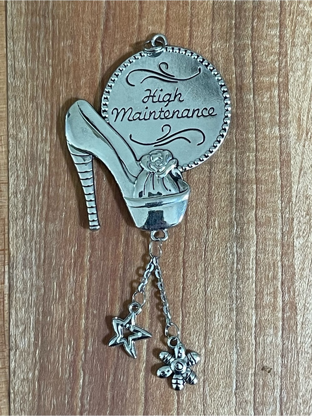 Silver Tone High Maintenance Charm Keychain High Heels Baddie Dangle 2 x 4